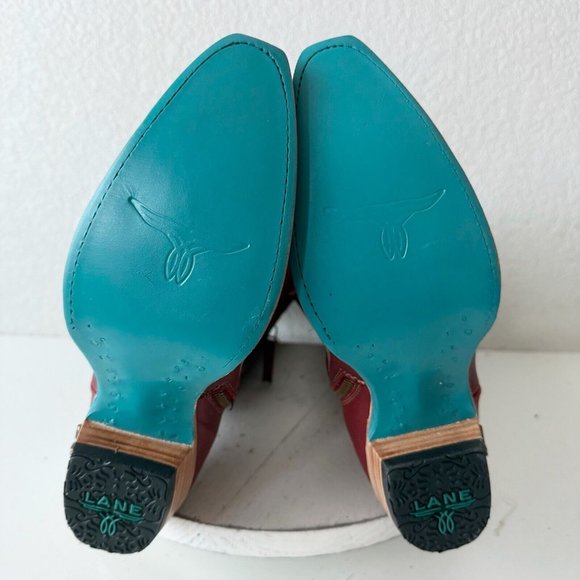 Lane LEXINGTON Knee High Womens Cowboy Boots Size 8 Red Leather Western Cowgirl - Picture 9 of 12